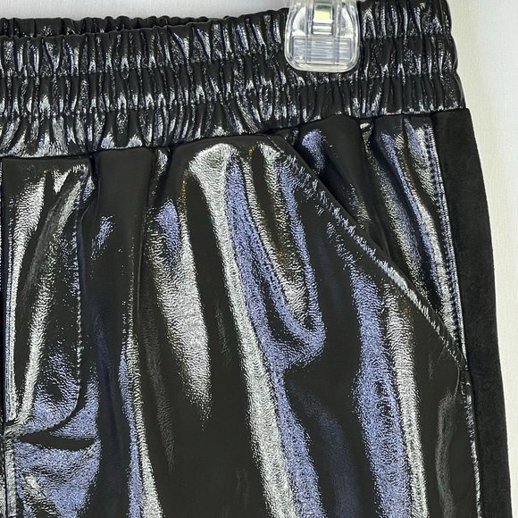 David Lerner Solid Grey Patent Vegan Faux Leather Jogger Pants Size Medium Women - Picture 2 of 10